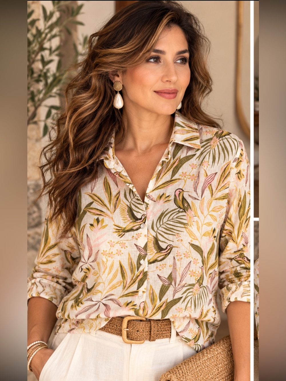Joie 100% Linen Hummingbird Botanical Print Shirt M